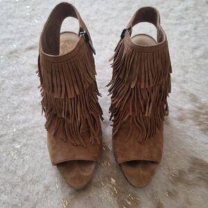 Vince Camuto Brown Fringed Heeled Boots